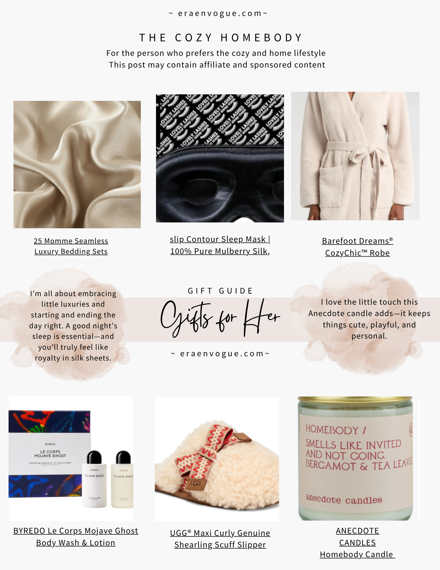homebody and cozy gift guide - holiday gift guidea and shopping suggestions