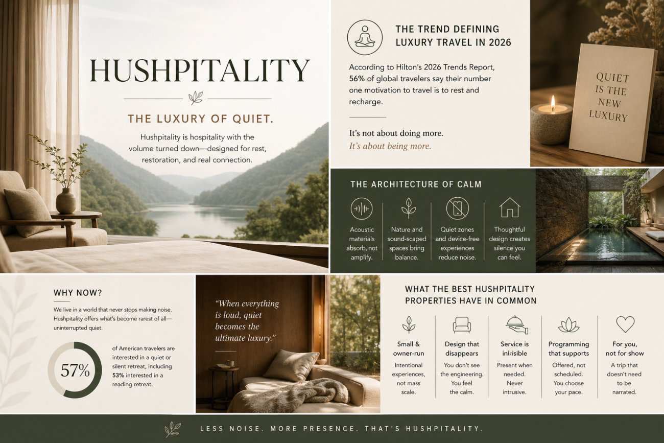 hushpitality and luxury travelers seeking quiet escapes 